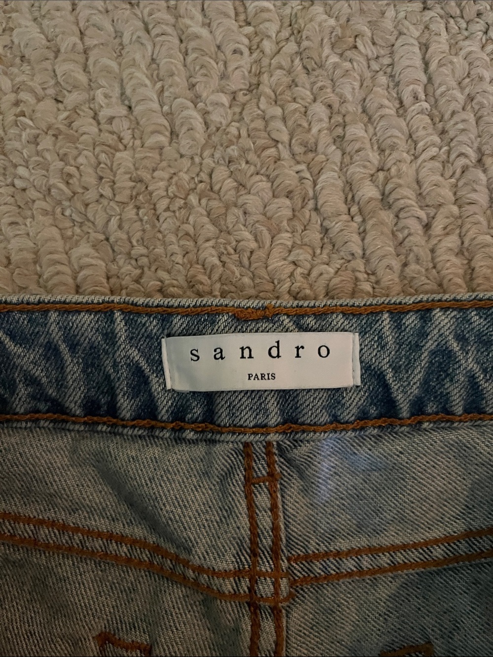 Sandro Blue Denim Skinny Jeans with Navy & Gold Flame Trim - Picture 4 of 7